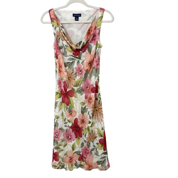 Vintage Ann Taylor Green & Pink Floral Silk Midi Slip Dress - Size 6 - Picture 1 of 6
